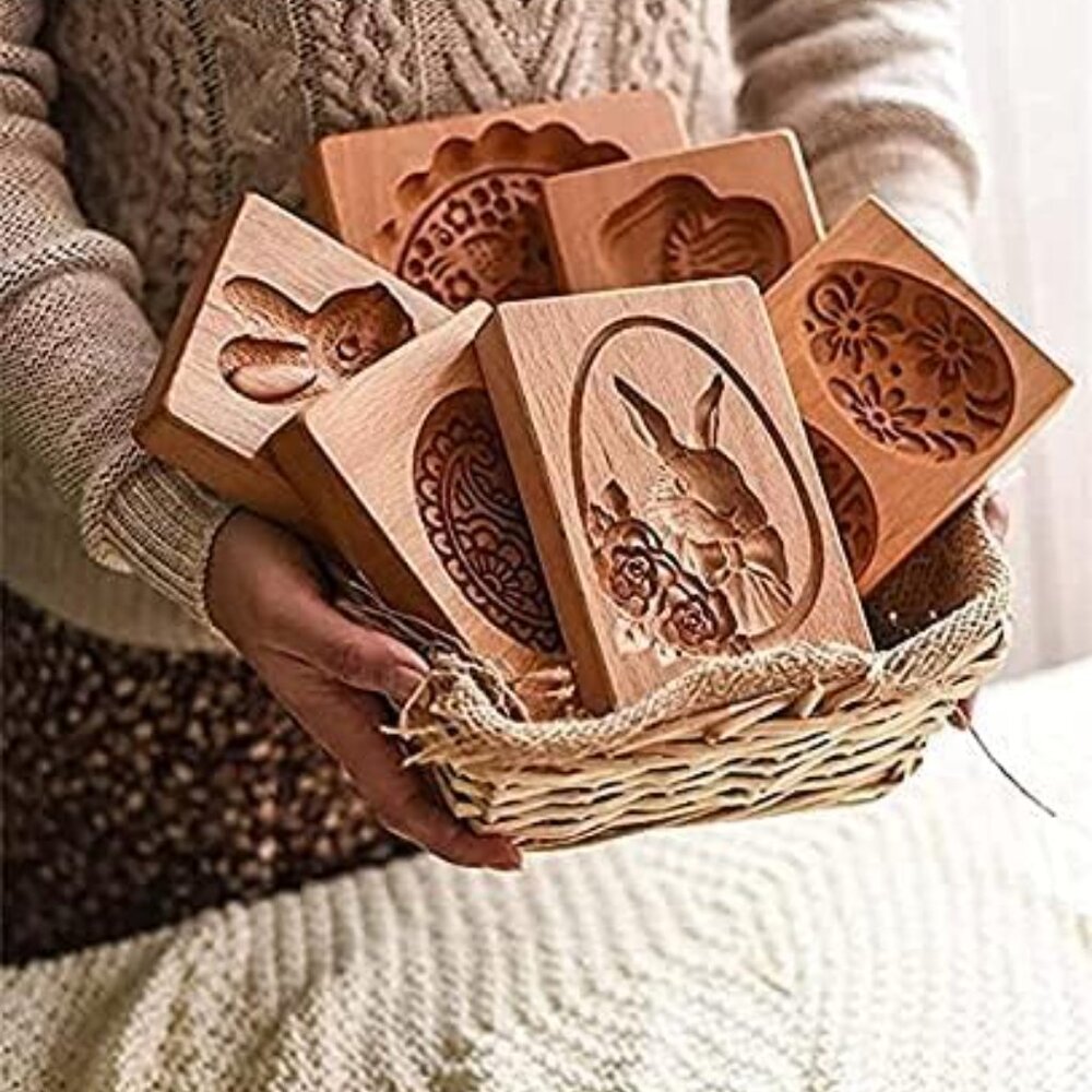 Wooden Cookie Molds Baking, Wood Cookie Stamp Cutter Carved Biscuit Embossing Gi - Picture 2 of 6
